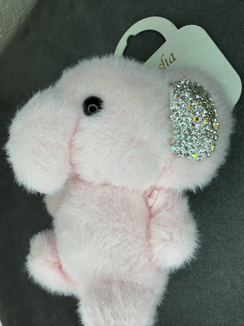 Natasha Pink Elephant Bag Charm Keychain NWT Rhinestone Ears Fuzzy Purse Charm - Picture 5 of 5